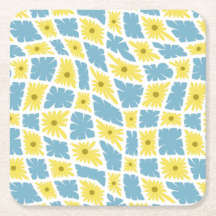 Porta-copo De Papel Quadrado Groovy Wavy Trippy 60s Verificações de flores amar