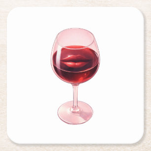 Porta-copo De Papel Quadrado Guardanapos de Cocktail com Taça de Vinho e Lábios