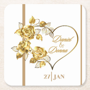 Porta-copo De Papel Quadrado Guardanapos Personalizados para Bodas de Ouro