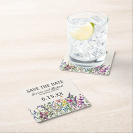 Porta-copo De Papel Quadrado Guardar Data de Casamento Aquarela Flores Silvestr