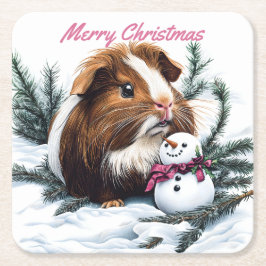 Porta-copo De Papel Quadrado Guiné Pig e Snowman no Natal
