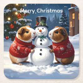 Porta-copo De Papel Quadrado Guiné Pigs & Snowman Natal