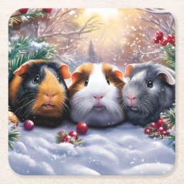 Porta-copo De Papel Quadrado Guiné Pigs Winter Wonderland