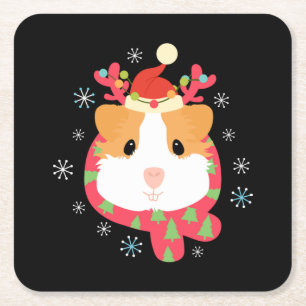Porta-copo De Papel Quadrado Guinea Pig Christmas Reindeer