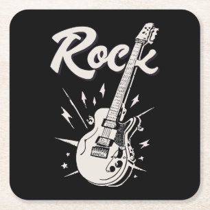 Porta-copo De Papel Quadrado Guitarra elétrica com palavra rock