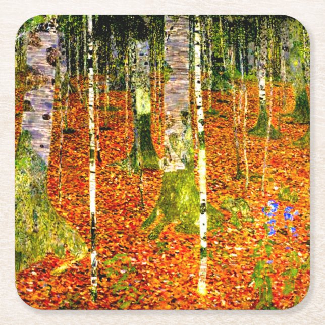 Porta-copo De Papel Quadrado Gustav Klimt Birch Trees (Frente)