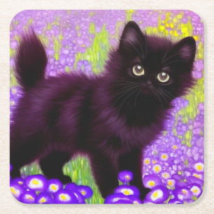 Porta-copo De Papel Quadrado Gustav Klimt Black Kitten