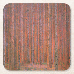Porta-copo De Papel Quadrado Gustav Klimt Fir Forest Tannenwald árvores vermelh
