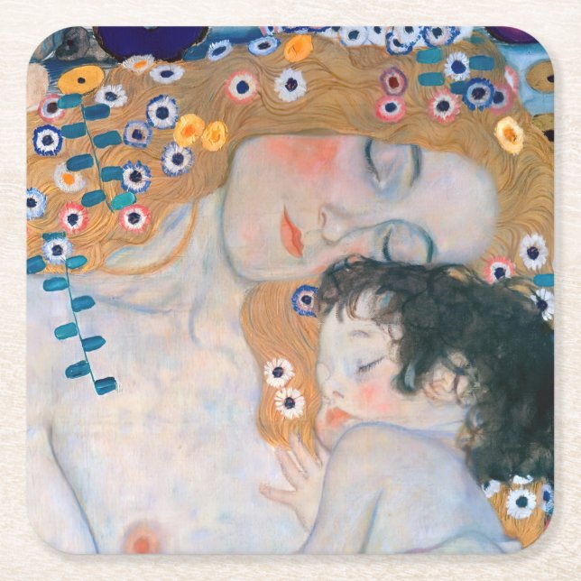 Porta-copo De Papel Quadrado Gustav Klimt - Mãe e Filho (Frente)