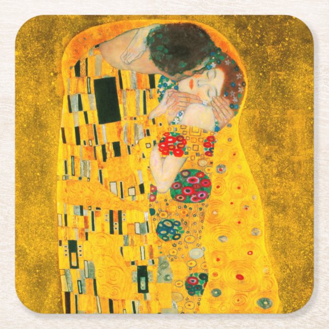Porta-copo De Papel Quadrado Gustav Klimt O Beijo (Frente)