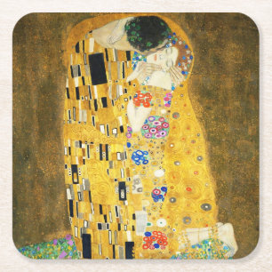 Porta-copo De Papel Quadrado Gustav Klimt O Beijo Vintage Art Nouveau Painting