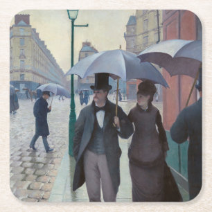 Porta-copo De Papel Quadrado Gustave Caillebotte - Rua de Paris; Dia Chuvoso