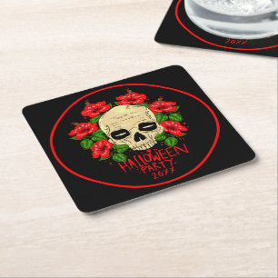 Porta-copo De Papel Quadrado Halloween 20xx Hibiscus Vermelho Crânio Negro