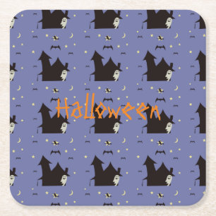 Porta-copo De Papel Quadrado Halloween com bruxas fantasmas e morcegos