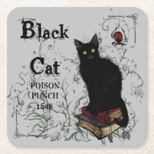 Porta-copo De Papel Quadrado Halloween de veneno de gato preto