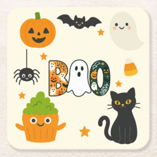 Porta-copo De Papel Quadrado Halloween editável - Pequeno monstro -