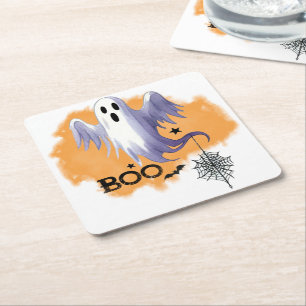 Porta-copo De Papel Quadrado HALLOWEEN Fantasma Com Teia de Aranha