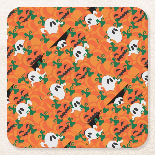 Porta-copo De Papel Quadrado Halloween Fantasmas Assombrados Pumpkin Patch (Frente)