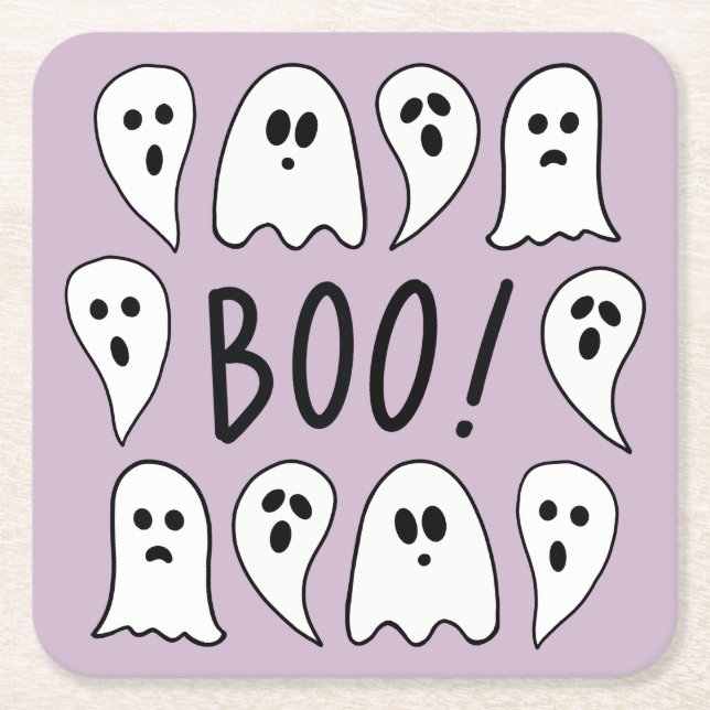 Porta-copo De Papel Quadrado Halloween Ghosts Boo (Frente)
