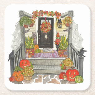 Porta-copo De Papel Quadrado Halloween House Cat
