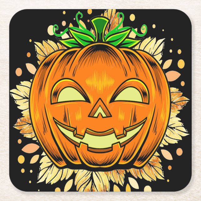 Porta-copo De Papel Quadrado Halloween Jackolantern Spooky Pumpkin (Frente)