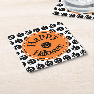 Porta-copo De Papel Quadrado Halloween Modern Pumpkin Design