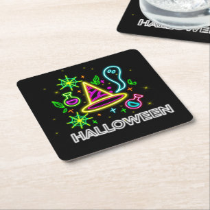 Porta-copo De Papel Quadrado Halloween Neon Olha O Ghost Web Party