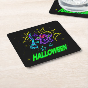 Porta-copo De Papel Quadrado Halloween Neon parece uma festa de fantasma roxa