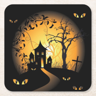 Porta-copo De Papel Quadrado Halloween - Olhos Assombrantes Vendo você