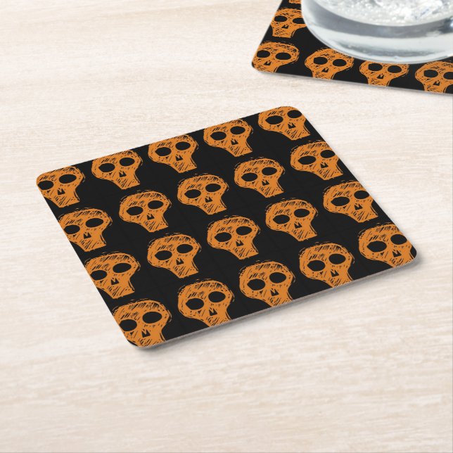 Porta-copo De Papel Quadrado Halloween Orange Skull Patterin (Inclinado)
