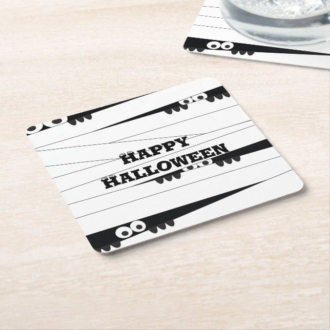 Porta-copo De Papel Quadrado Halloween Peeking Mummy (Inclinado)