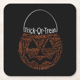 Porta-copo De Papel Quadrado Halloween Pumpkin Typografia Spooky Orange