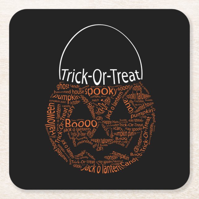 Porta-copo De Papel Quadrado Halloween Pumpkin Typografia Spooky Orange (Frente)