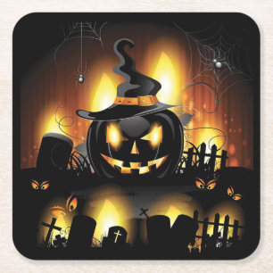 Porta-copo De Papel Quadrado Halloween - Pumpkins assustador com todas as opçõe