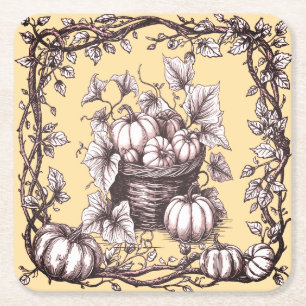 Porta-copo De Papel Quadrado Halloween Pumpkins com Folhas de outono