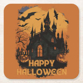 Porta-copo De Papel Quadrado Halloween-Schloss unter Mondlicht