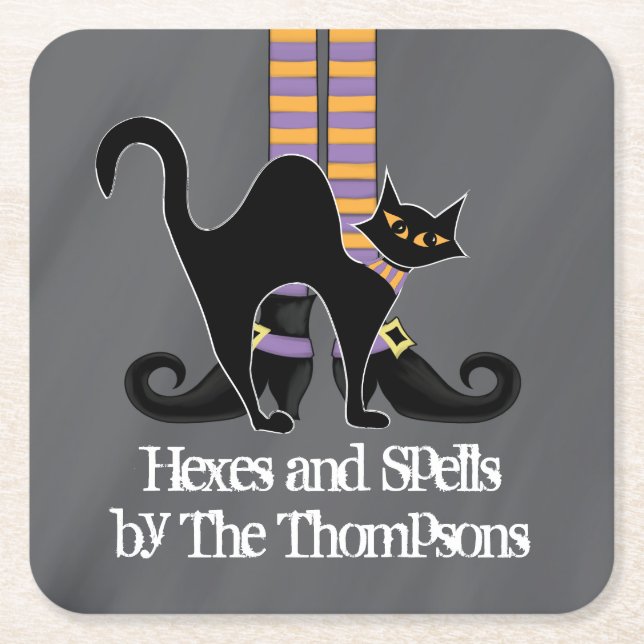 Porta-copo De Papel Quadrado Halloween Simples Bruxas Brancas Calçados Negras (Frente)