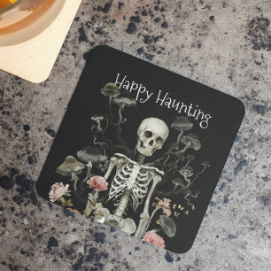 Porta-copo De Papel Quadrado Halloween Skeleton Haunted Forest Black