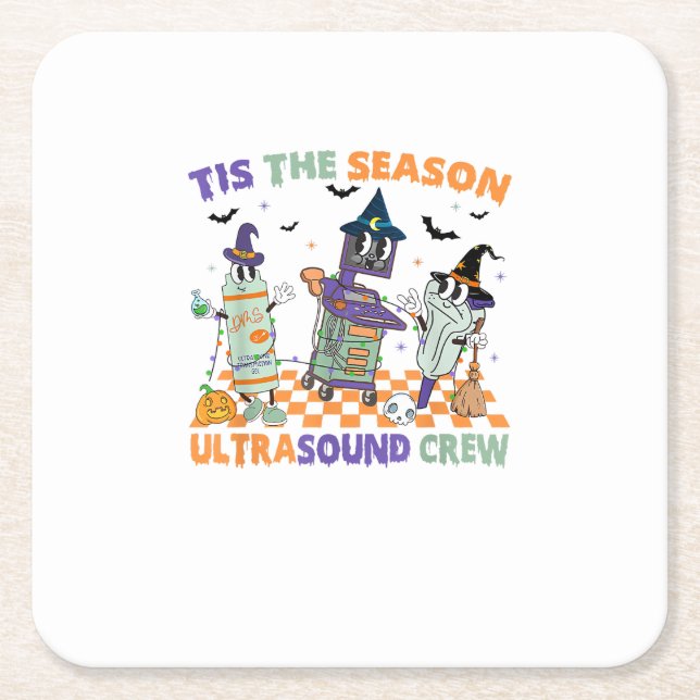 Porta-copo De Papel Quadrado Halloween Sonography Retro Tis The Season Ultrasou (Frente)