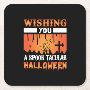 Porta-copo De Papel Quadrado Halloween Te Desejando Um Halloween Estranho