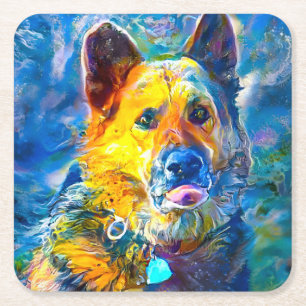 Porta-copo De Papel Quadrado Halo: Retrato de um German shepherd