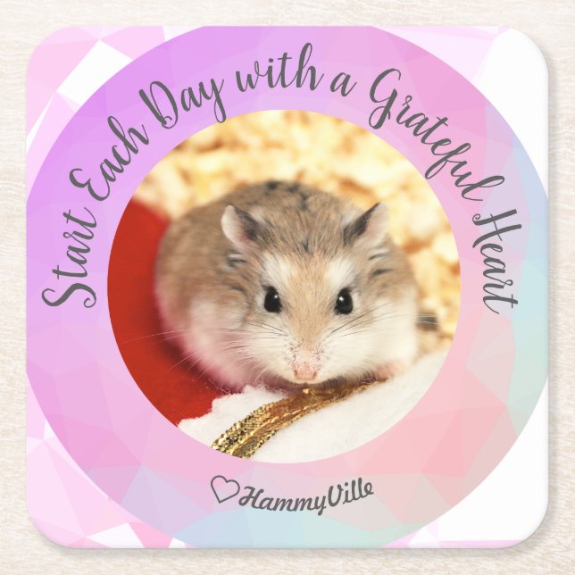 Porta-copo De Papel Quadrado HammyVille - Hamster Bonito Começa Todos Os Dias G (Frente)