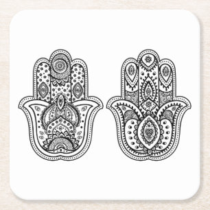 Porta-copo De Papel Quadrado Hamsa tirado mão com ornamento
