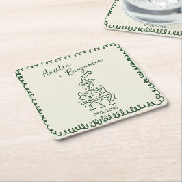 Porta-copo De Papel Quadrado Handwritten retro Champagne Tower Wedding