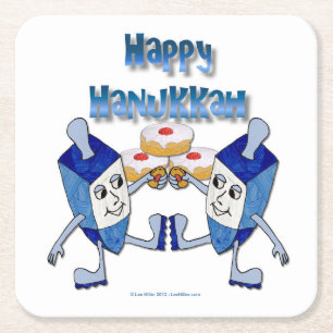 Porta-copo De Papel Quadrado Hanukkah Dancing Dreidels e Jelly Doughnut