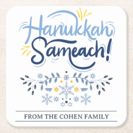 Porta-copo De Papel Quadrado Hanukkah Sameach | Família Hanukkah simples e eleg