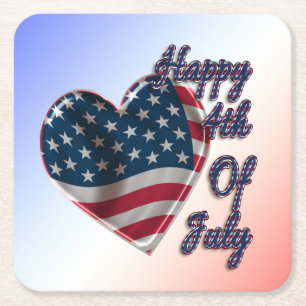 Porta-copo De Papel Quadrado Happy 4 de julho USA Flag Heart