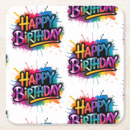 Porta-copo De Papel Quadrado Happy Birthday Graffiti Pink Coaster