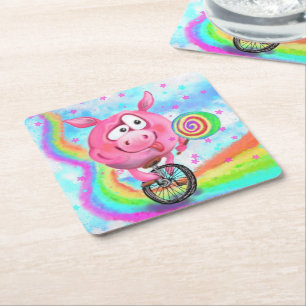 Porta-copo De Papel Quadrado Happy Circus Acrobat Piggy Ciclista Licenças de C