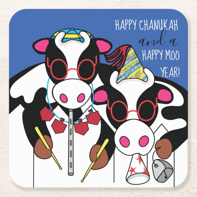 Porta-copo De Papel Quadrado Happy Cows Chanukah (Frente)